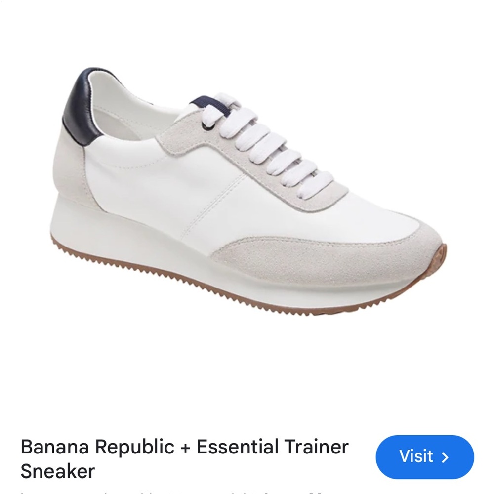 Banana Republic White and Navy Leather & Suede Trainer Sneaker